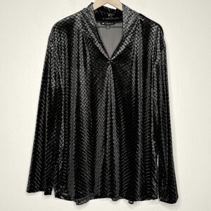 N Touch Womens Velvet Top 3X Black Sweater Diamond‎ Print Soft V-Neck Office